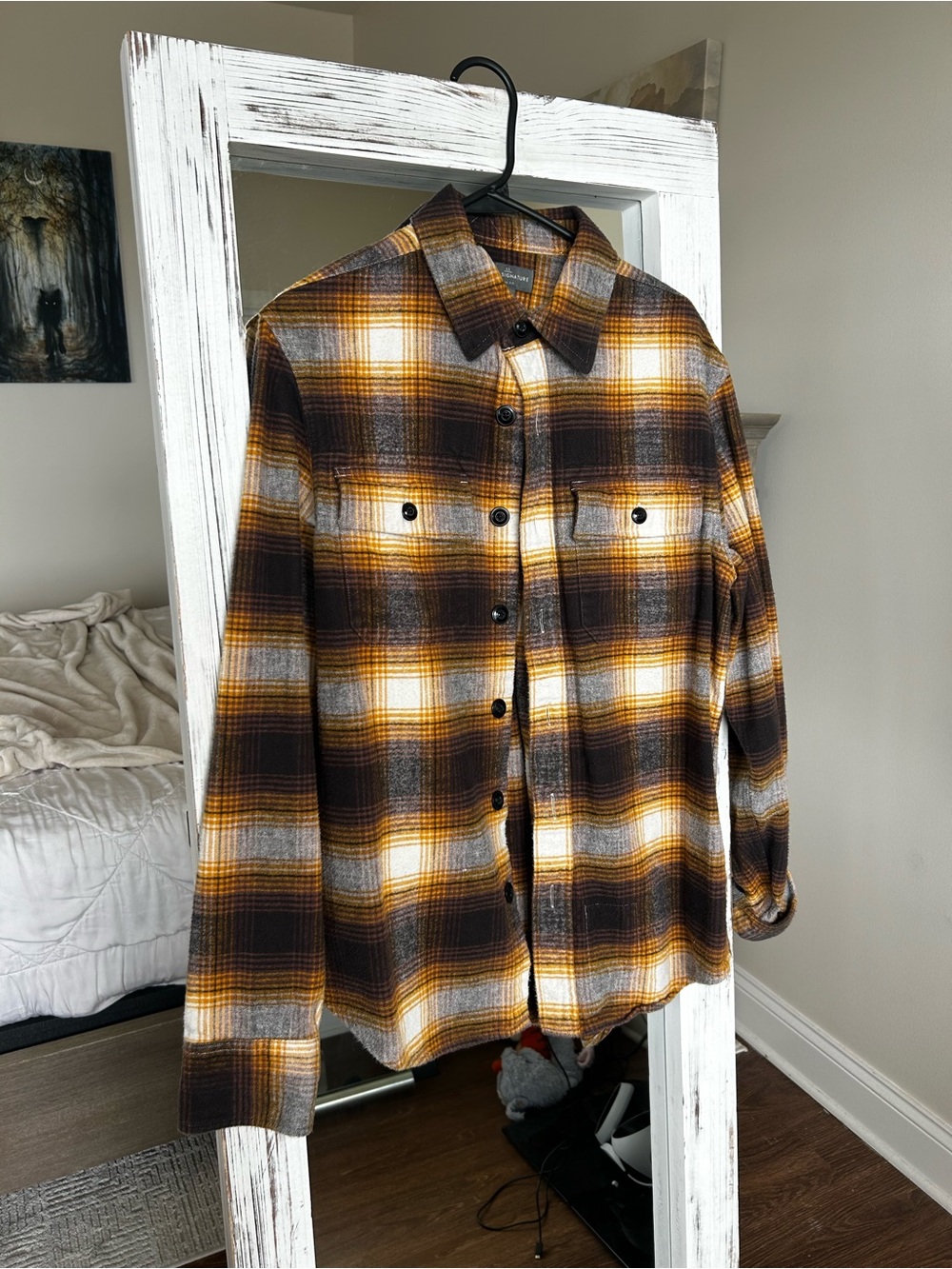 Men's Brown & Yellow Plaid Button-Up Shirt